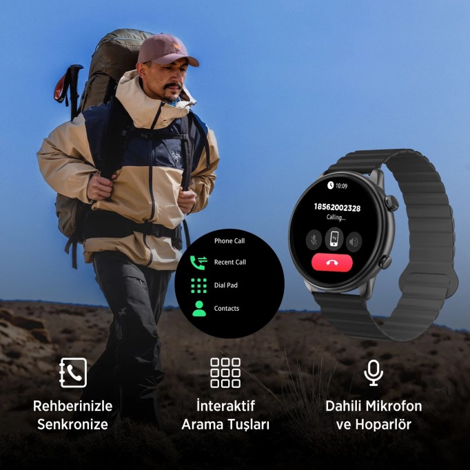 Bix SW02AI 1.43 inç AMOLED Ekran ChatGPT Destekli Bluetooth Telefon Görüşme Tansiyon Nabız Ölçer iOS Android Uyumlu Akıllı Saat Gri Siyah