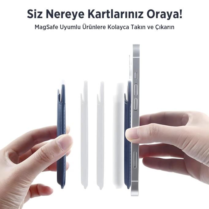 Bix TMW1 iPhone MagSafe Deri Kartlık Manyetik Telefon Cüzdanı Karbon Siyahı