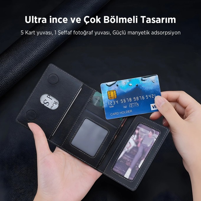 Bix TMW3 iPhone MagSafe Uyumlu Manyetik Deri Kartlık İnce Cüzdan 6 Kart Kapasiteli Mor