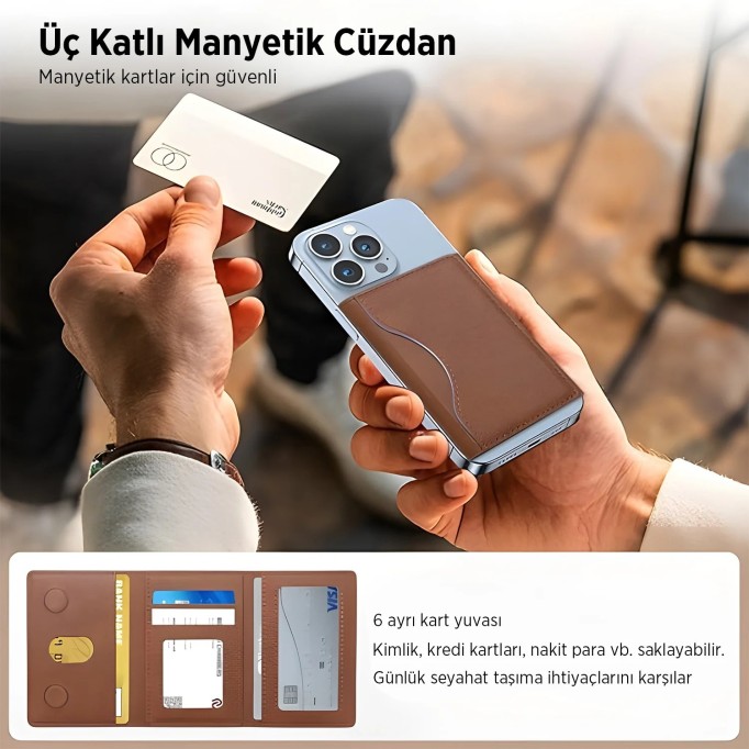 Bix TMW3 iPhone MagSafe Uyumlu Manyetik Deri Kartlık İnce Cüzdan 6 Kart Kapasiteli Mor