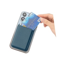 Bix TMW4 iPhone MagSafe Uyumlu Deri Cüzdan Manyetik Kartlık Standlı Katlanabilir Deniz Mavisi