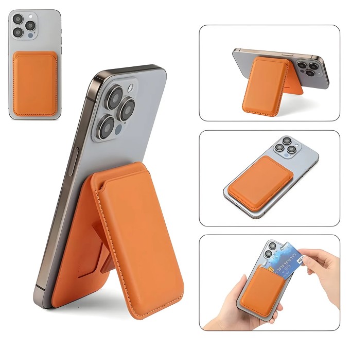 Bix TMW4 iPhone MagSafe Uyumlu Deri Cüzdan Manyetik Kartlık Standlı Katlanabilir Desert Gold