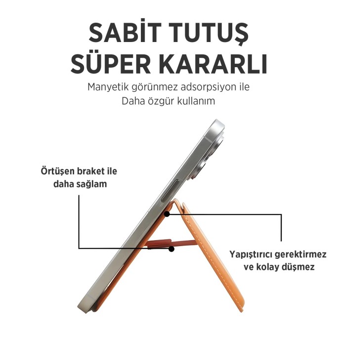Bix TMW4 iPhone MagSafe Uyumlu Deri Cüzdan Manyetik Kartlık Standlı Katlanabilir Mor