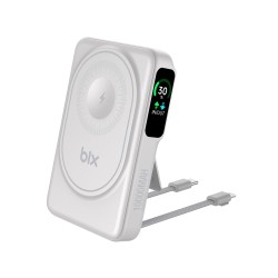 000 mAh Bix TPB16 10.000 mAh OLED Ekranlı Manyetik Kablosuz Powerbank 20W PD Hızlı Şarj ve 15W MagSafe Beyaz