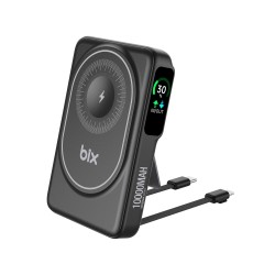 000 mAh Bix TPB16 10.000 mAh OLED Ekranlı Manyetik Kablosuz Powerbank 20W PD Hızlı Şarj ve 15W MagSafe Siyah