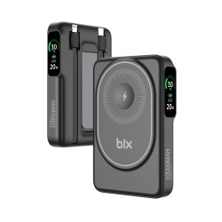 Bix TPB16 10000 mAh OLED Ekranlı Manyetik Kablosuz Powerbank 20W PD Hızlı Şarj ve 15W MagSafe Siyah