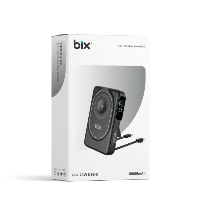 Bix TPB16 10.000 mAh OLED Ekranlı Manyetik Kablosuz Powerbank 20W PD Hızlı Şarj ve 15W MagSafe Siyah