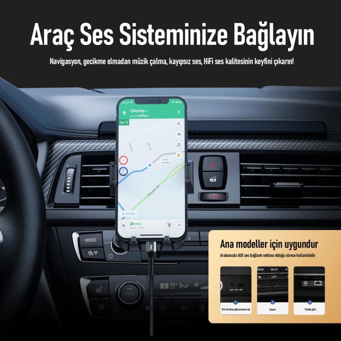 Bix Type-C 3.5mm Aux Hi-Fi Ses Kablosu 1.5 Metre
