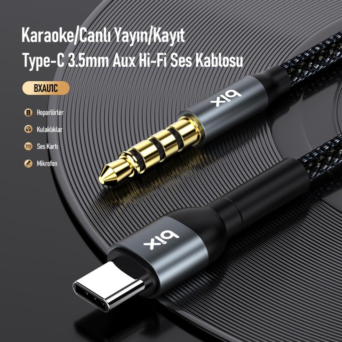 Bix Type-C 3.5mm Aux Hi-Fi Ses Kablosu 1 Metre