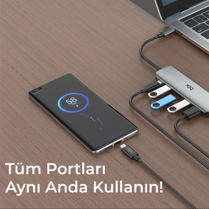 Bix Type-C PD 4 Portlu USB 3.0 Dönüştürücü Hub