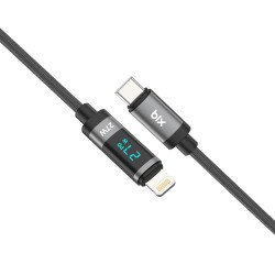 Bix Type-C to Lightning iPhone 27W Örgülü LED Dijital Ekranlı Şarj ve Data Kablosu 1 Metre