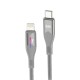 Bix Type-C to Lightning iPhone 27W Örgülü LED Işıklı Şarj ve Data Kablosu 1 Metre Gri