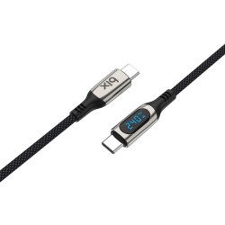 Bix Type-C to Type-C 240W 480Mbps E-Marker Çip Dijital Ekran Göstergeli Örgülü Şarj ve Data Kablosu 1 Metre