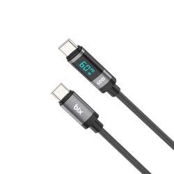 Bix Type-C to Type-C 60W Örgülü LED Dijital Ekranlı Şarj ve Data Kablosu 1 Metre