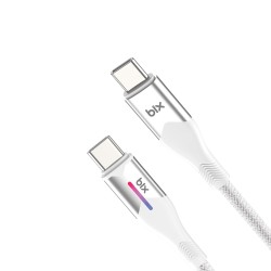 Bix Type-C to Type-C 60W Örgülü LED Işıklı Şarj ve Data Kablosu 1 Metre Beyaz