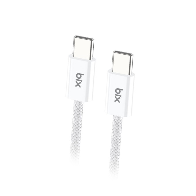 Bix Type-C to Type-C 60W Örgülü Şarj ve Data Kablosu 1 Metre Beyaz