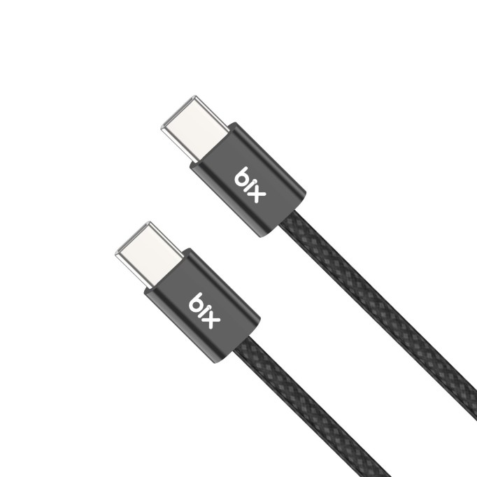 Bix Type-C to Type-C 60W Örgülü Şarj ve Data Kablosu 1 Metre Siyah