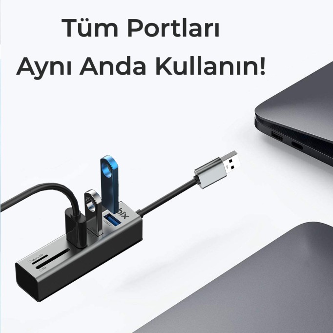 Bix USB 3.0 Kart Okuyucu ve 3 Portlu Çoklayıcı Hub