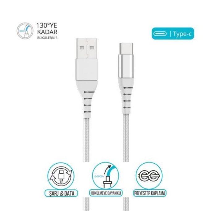 Bix USB Type-C Ultra Güçlendirilmiş Şarj Kablosu Siyah