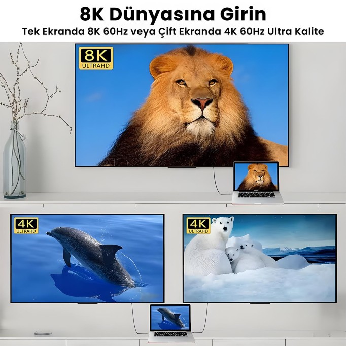 Bix USB4 Thunderbolt 4/3 Uyumlu PD 240W 40Gbps 8K 60Hz Ultra HD Dijital Ekran Göstergeli Şarj, Data ve Görüntü Kablosu 1 Metre