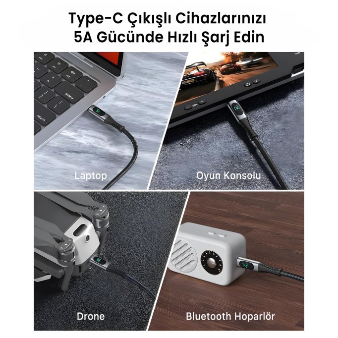 Bix USB4 Thunderbolt 4/3 Uyumlu PD 240W 40Gbps 8K 60Hz Ultra HD Dijital Ekran Göstergeli Şarj, Data ve Görüntü Kablosu 1 Metre