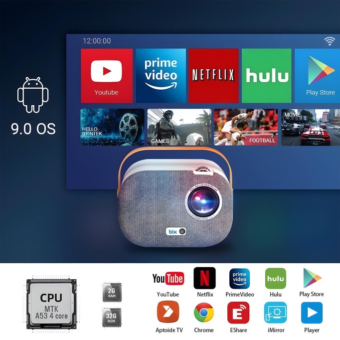 Bix Vega II Android Projeksiyon Cihazı Full HD 1920x1080 4K Desteği 200 ANSI Lümen Wifi Bluetooth Akıllı Projektör