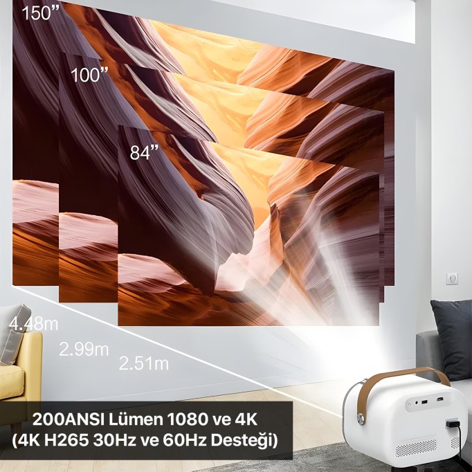 Bix Vega II Android Projeksiyon Cihazı Full HD 1920x1080 4K Desteği 200 ANSI Lümen Wifi Bluetooth Akıllı Projektör