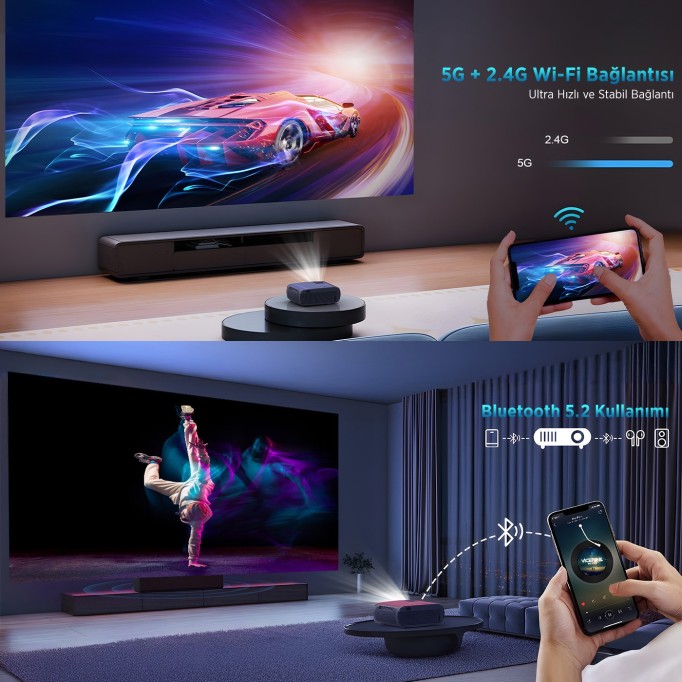 Bix Vega III Android Projeksiyon Cihazı Full HD 1920x1080 4K Desteği 400 ANSI Lümen Wifi Bluetooth Akıllı Projektör