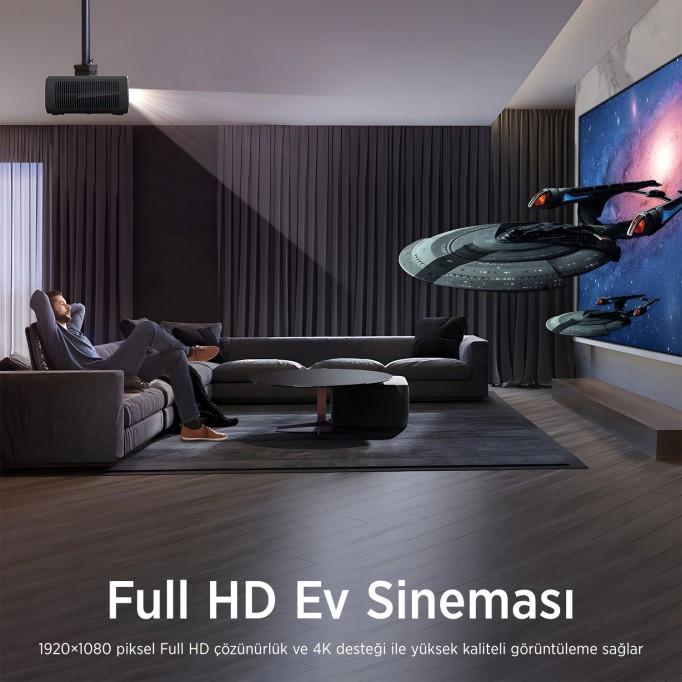 Bix Vega III Android Projeksiyon Cihazı Full HD 1920x1080 4K Desteği 400 ANSI Lümen Wifi Bluetooth Akıllı Projektör