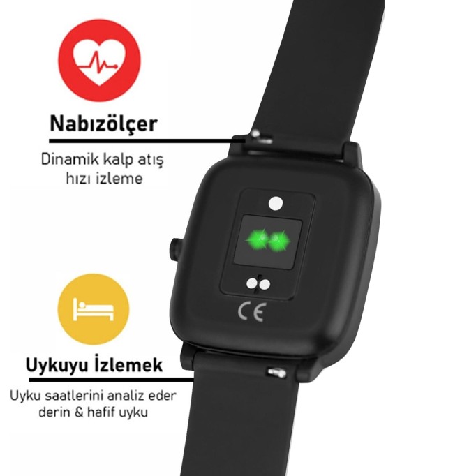 Bix Watch+ SW-02 Adım Nabız Kalori ve Ateş Ölçen Akıllı Saat Siyah