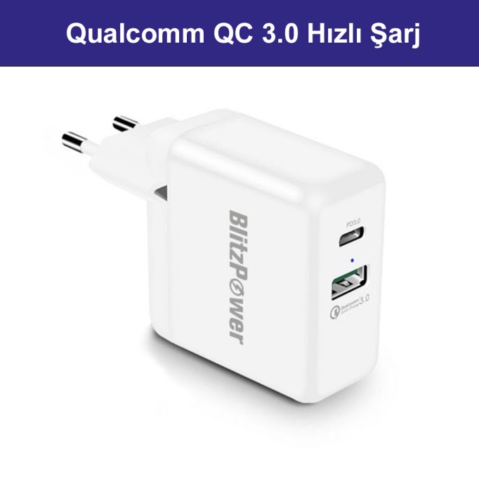 BlitzPower Qualcomm QC 3.0 USB Type-C 36W Hızlı Şarj Adaptörü