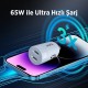 BXCC65C 65W Çift Portlu Type-C Araç Şarj Aleti iPhone & Android & Notebook Mini Araç içi Şarj Cihazı Beyaz
