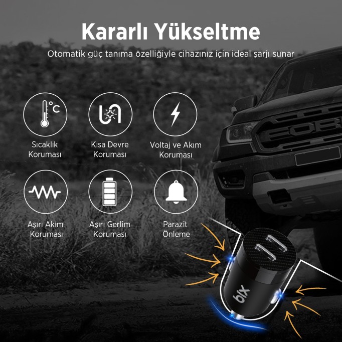 BXCC65C 65W Çift Portlu Type-C Araç Şarj Aleti iPhone & Android & Notebook Mini Araç içi Şarj Cihazı Siyah