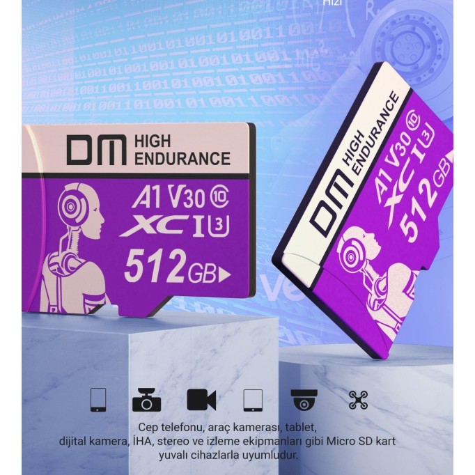 DM 512GB Class 10 A1 V30 95MB/s Micro SD Hafıza Kartı