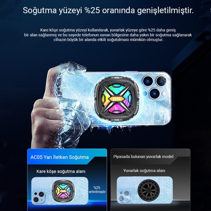 DM AC05 Manyetik Oyun Telefonu Soğutucusu Hız Kontrollü Radyatör Fanı Güçlü Soğutma
