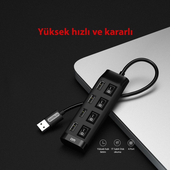 DM CHB005 4 Portlu USB 2.0 Anahtarlı Hub Çoklayıcı