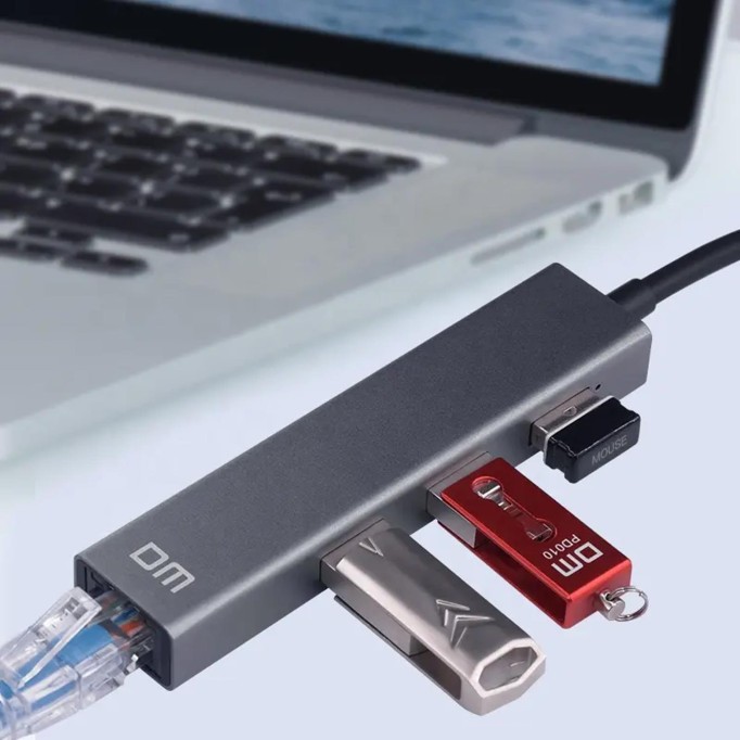 DM CHB011 USB to RJ45 100Mbps Ethernet ve USB Çoklayıcı Dönüştürücü