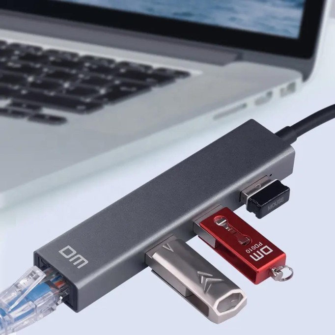 DM CHB012 USB 3.0 to RJ45 Gigabit Ethernet ve USB Çoklayıcı Dönüştürücü