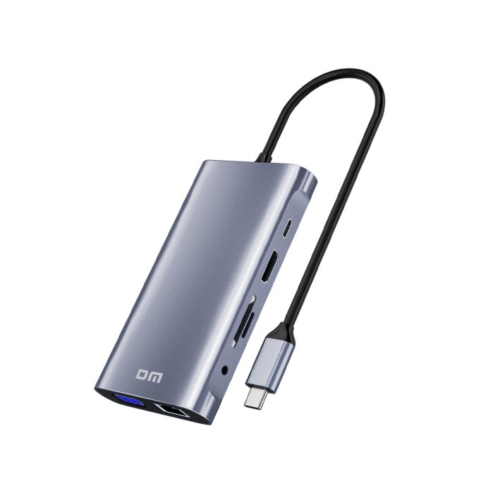 DM CHB055 Type-C to HDMI VGA RJ45 Ethernet 3*USB 3.0 Aux PD TF SD Kart Okuyucu Dönüştürücü