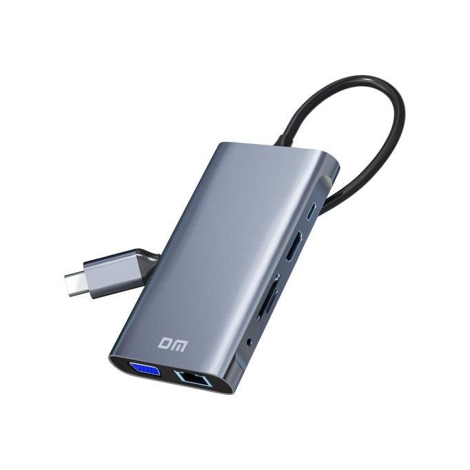 DM CHB055 Type-C to HDMI VGA RJ45 Ethernet 3*USB 3.0 Aux PD TF SD Kart Okuyucu Dönüştürücü