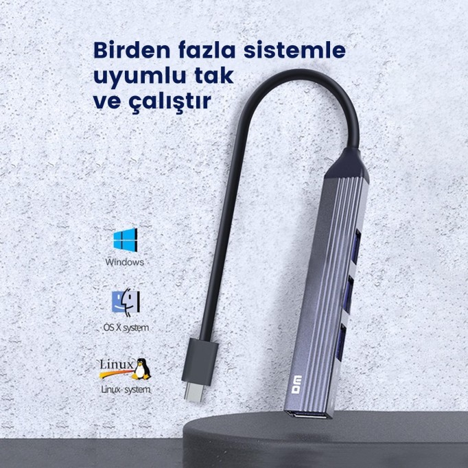 DM CHB057 USB Type-C to 4 Portlu 3*USB 2.0 1*USB 3.0 Hub Çoklayıcı 1 Metre