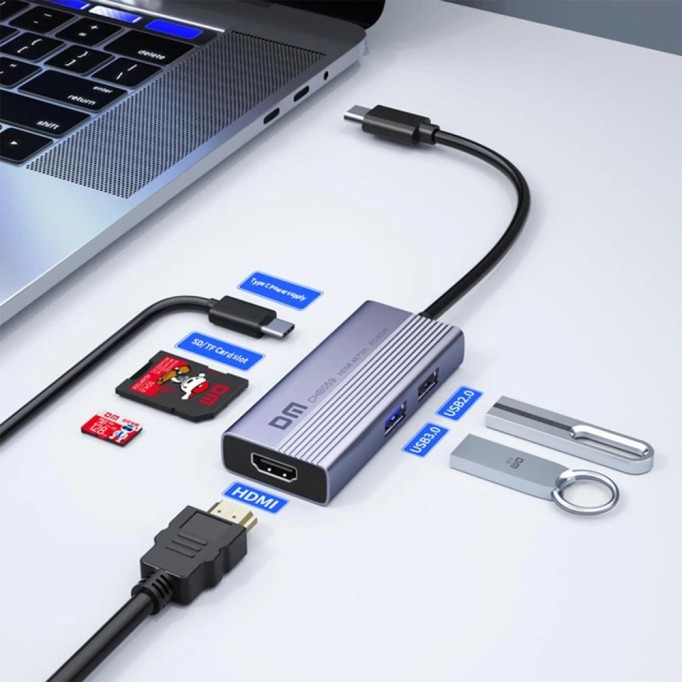 DM CHB059 Type-C to 4K HDMI 2*USB-A PD 60W SD ve Micro SD Kart Okuyucu Çoklayıcı Hub