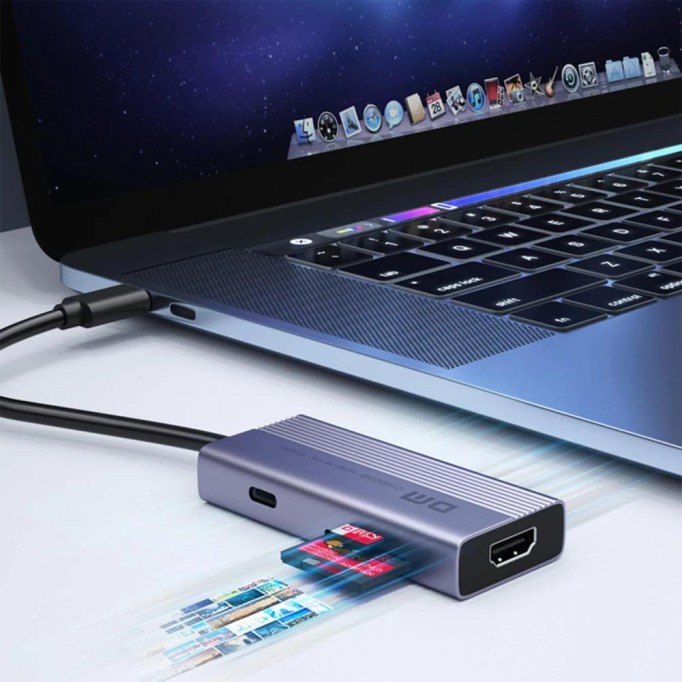 DM CHB059 Type-C to 4K HDMI 2*USB-A PD 60W SD ve Micro SD Kart Okuyucu Çoklayıcı Hub