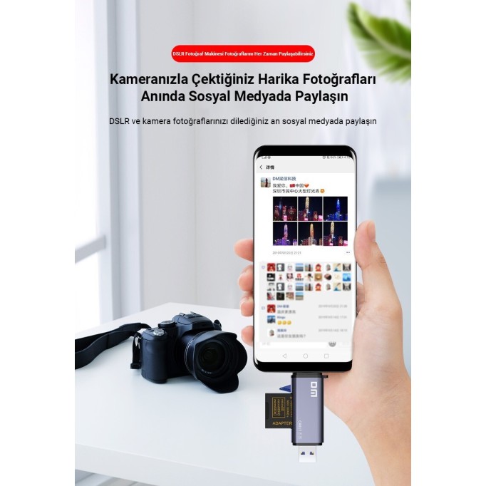 DM CR017 USB-A ve Type-C SD / Micro SD / TF Kart Okuyucu Dönüştürücü