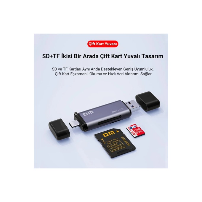 DM CR031 USB3.1 ve Type-C Micro SD TF SD Kart Okuyucu Çevirici
