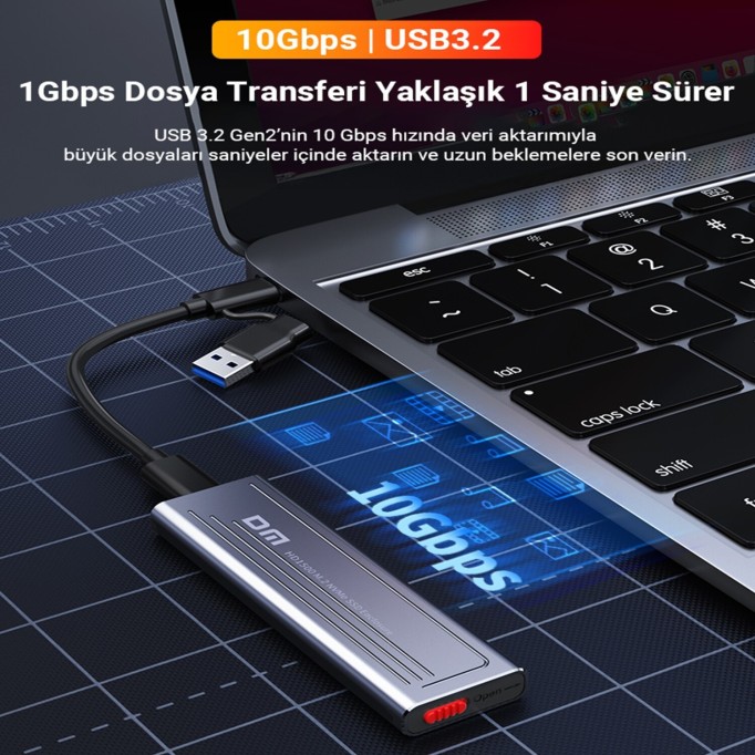 DM HD1500 10Gbps Type-C 3.2 Gen 2 M / B&M Key M.2 NVMe SSD Kutusu