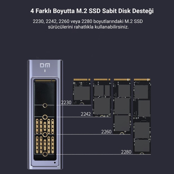 DM HD2000 USB 3.2 Gen 2 Type-C 20Gbps PCIe SATA M.2 NVMe NGFF SSD Disk Kutusu