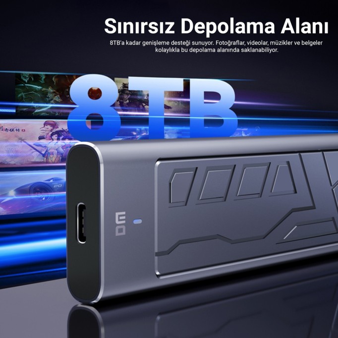DM HD2000 USB 3.2 Gen 2 Type-C 20Gbps PCIe SATA M.2 NVMe NGFF SSD Disk Kutusu