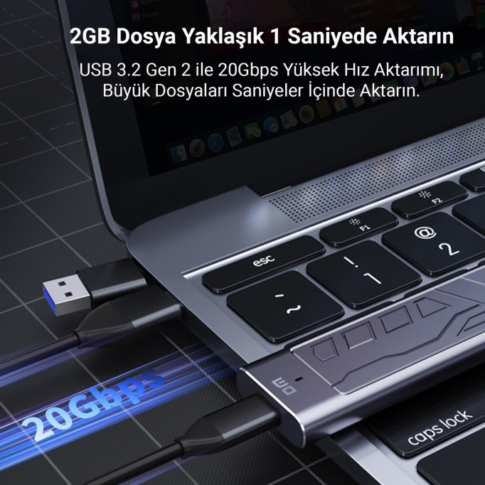 DM HD2000 USB 3.2 Gen 2 Type-C 20Gbps PCIe SATA M.2 NVMe NGFF SSD Disk Kutusu