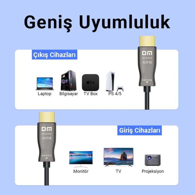 DM HI030 4K 60Hz 2K 144Hz HDMI 2.0 Fiber Optik Görüntü ve Ses Aktarım Kablosu 30 Metre